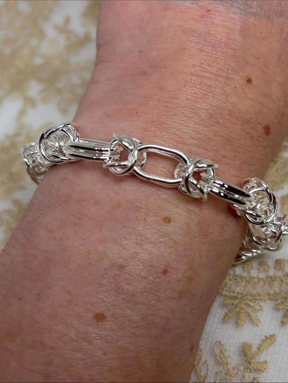 925 Sterling Silver Byzantine Heavy Chainmail Link Bracelet | Toggle Closur